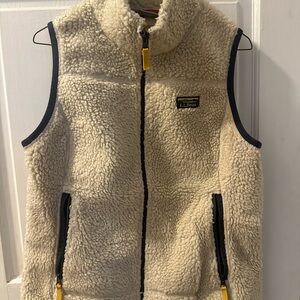 L.L. Bean Cream Sherpa Vest with Navy Trim